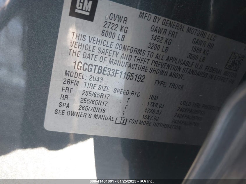 2015 CHEVROLET COLORADO LT - 1GCGTBE33F1165192