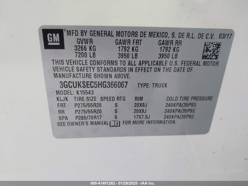 2017 CHEVROLET SILVERADO 1500 1LZ - 3GCUKSEC5HG366067