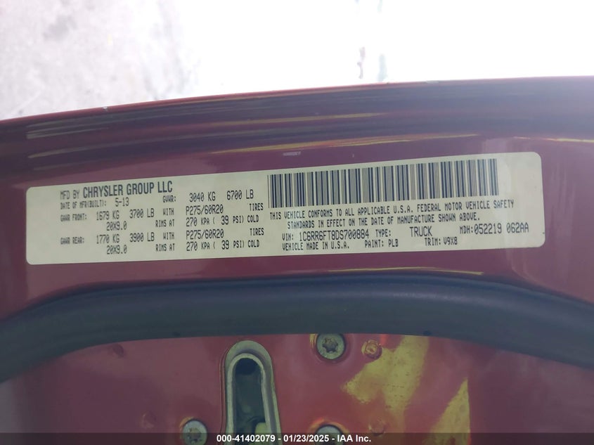 2013 RAM 1500 VIN: 1C6RR6FT8DS700884