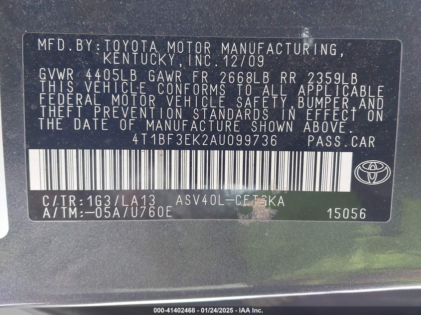 2010 TOYOTA CAMRY VIN: 4T1BF3EK2AU099736