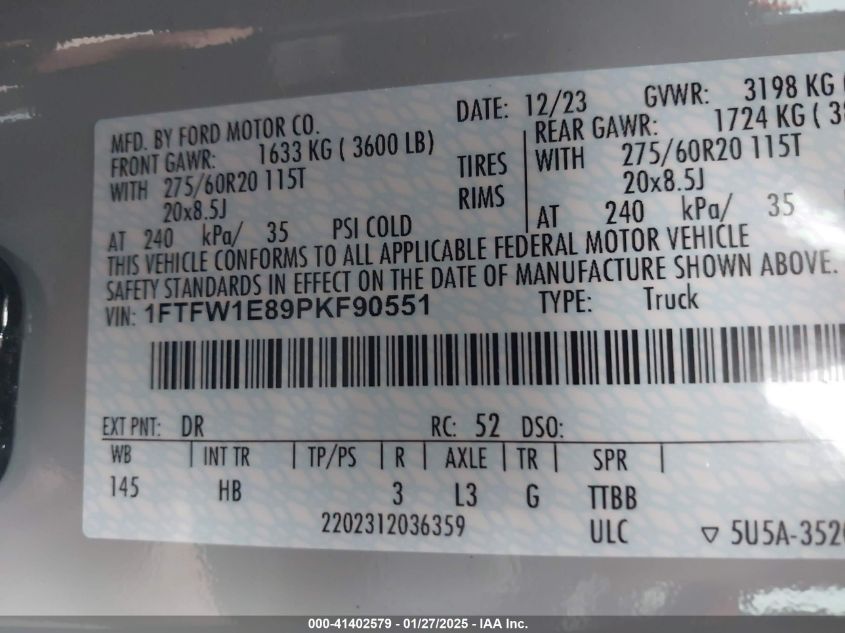 2023 Ford F-150 - 1FTFW1E89PKF90551