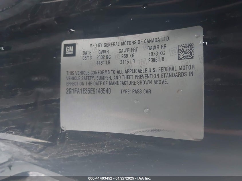 2014 CHEVROLET CAMARO VIN: 2G1FA1E35E9148540