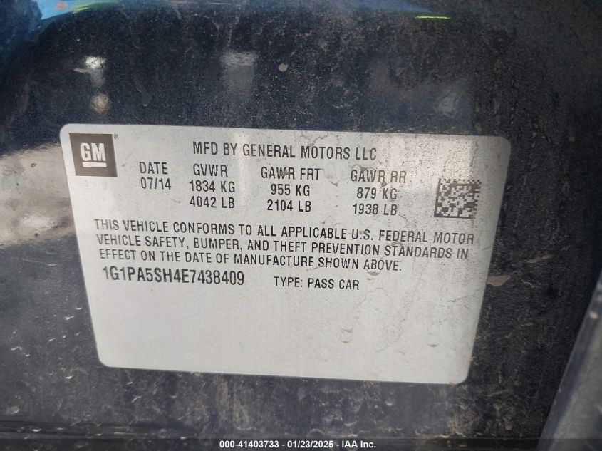 2014 Chevrolet Cruze Ls Auto VIN: 1G1PA5SH4E7438409 Lot: 41403733