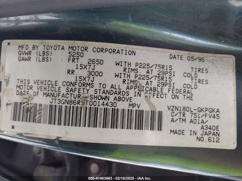 1996 Toyota 4Runner Sr5 VIN: JT3GN86R9T0014430 Lot: 41403863