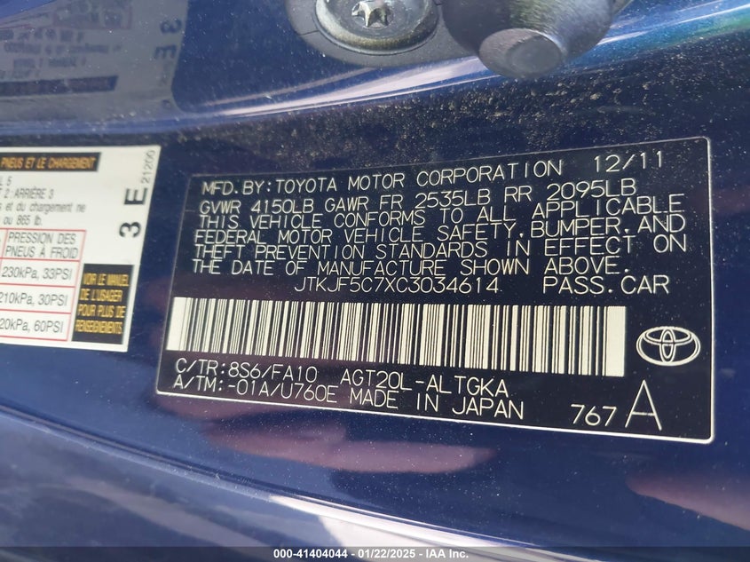2012 SCION TC VIN: JTKJF5C7XC3034614