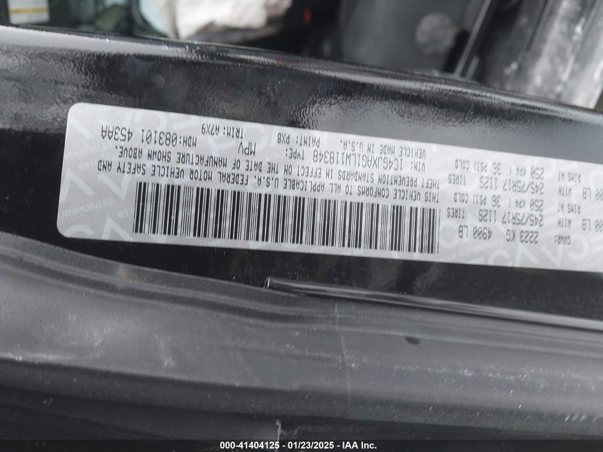 VIN 1C4GJXAG1LW118348 2020 JEEP WRANGLER SPORT S 4X4