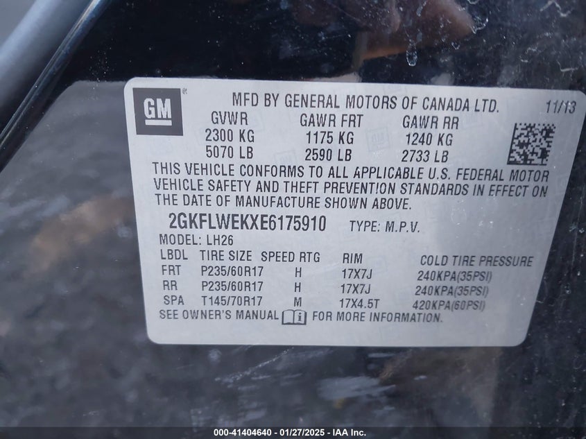 2014 GMC TERRAIN VIN: 2GKFLWEKXE6175910