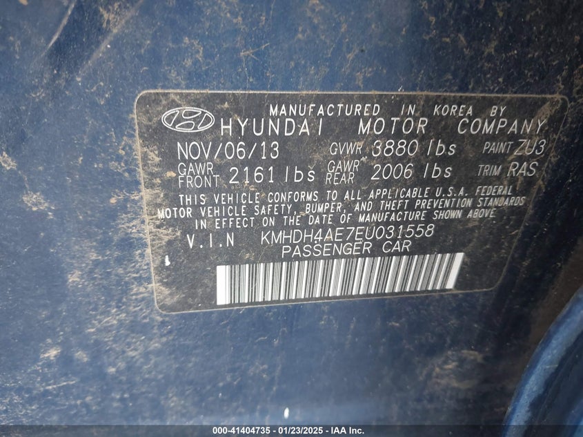 2014 HYUNDAI ELANTRA VIN: KMHDH4AE7EU031558