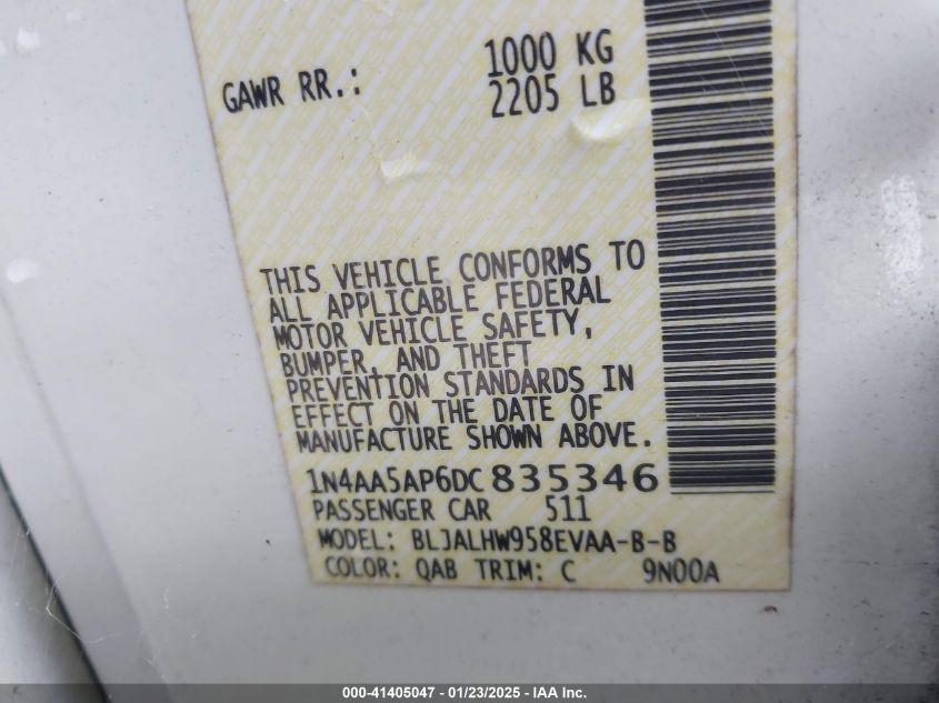 2013 Nissan Maxima 3.5 Sv VIN: 1N4AA5AP6DC835346 Lot: 41405047