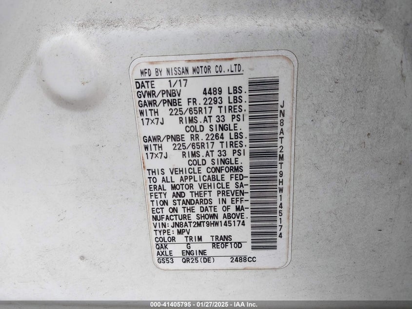 2017 NISSAN ROGUE SV - JN8AT2MT9HW145174