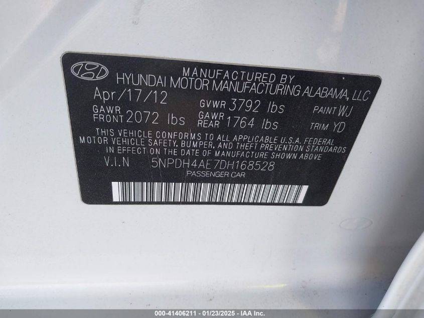 VIN 5NPDH4AE7DH168528 2013 HYUNDAI ELANTRA no.9