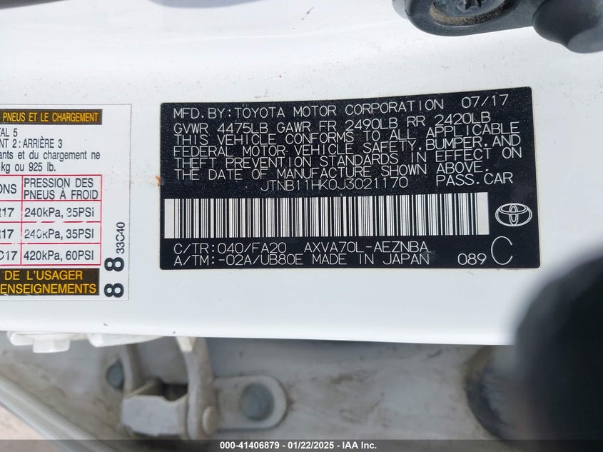 2018 TOYOTA CAMRY VIN: JTNB11HK0J3021170