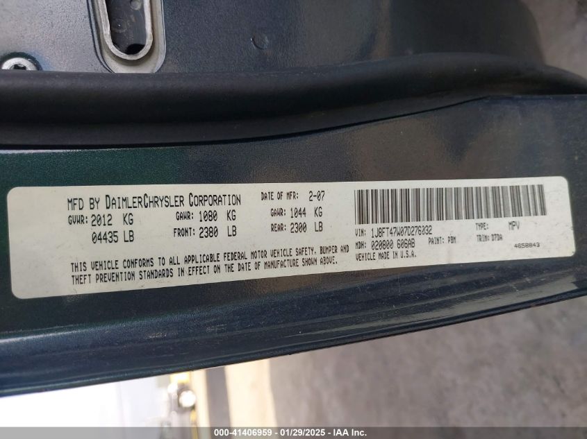 2007 Jeep Compass Sport VIN: 1J8FT47W07D276032 Lot: 41406959