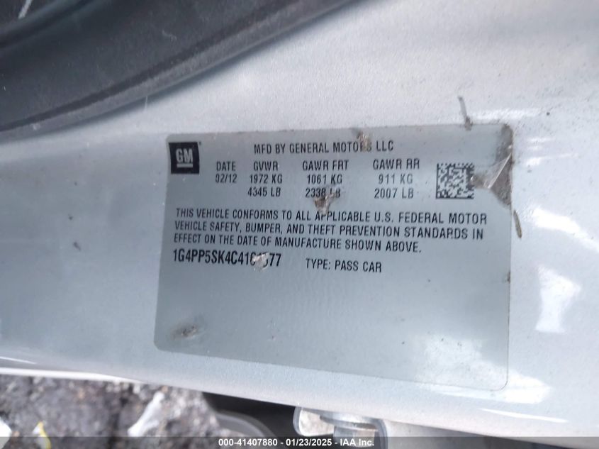 2012 Buick Verano VIN: 1G4PP5SK4C4161577 Lot: 41407880