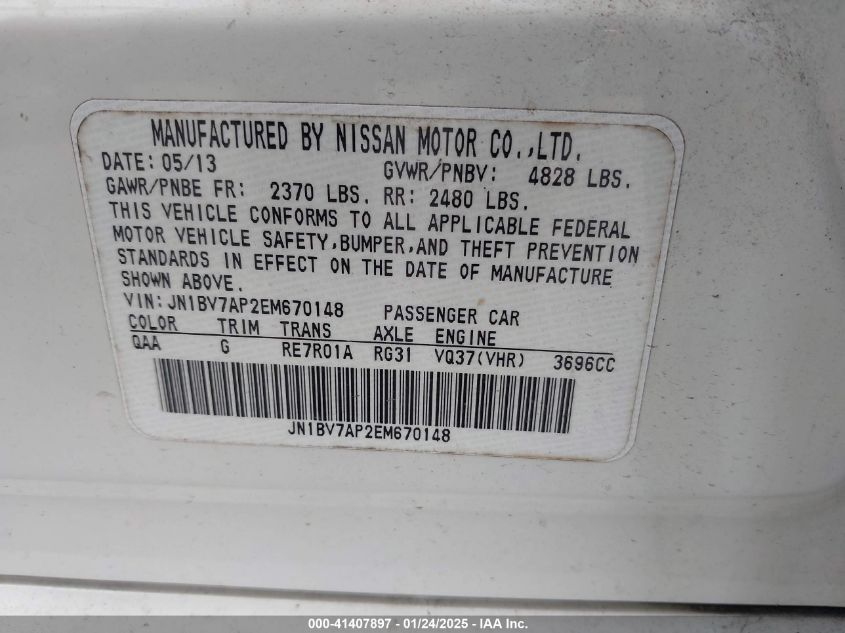 VIN JN1BV7AP2EM670148 2014 INFINITI Q50 no.9