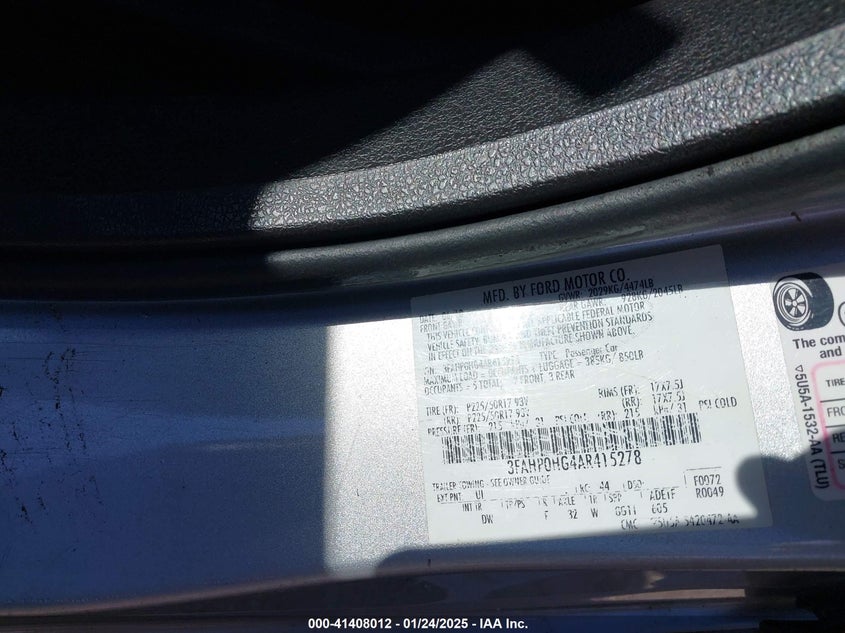 2010 FORD FUSION VIN: 3FAHP0HG4AR415278