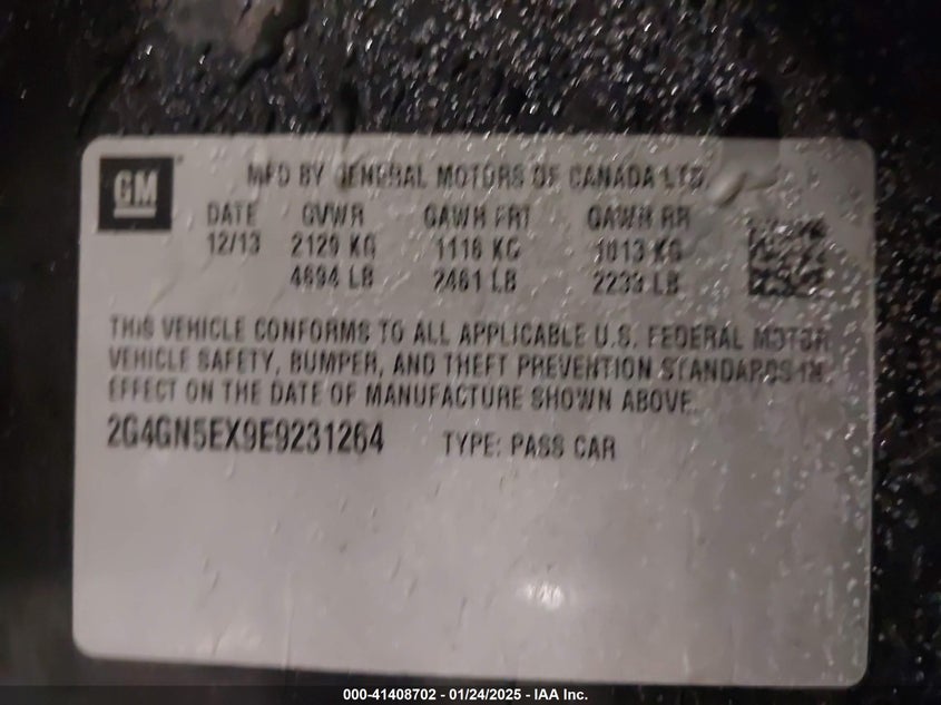 2014 BUICK REGAL VIN: 2G4GN5EX9E9231264