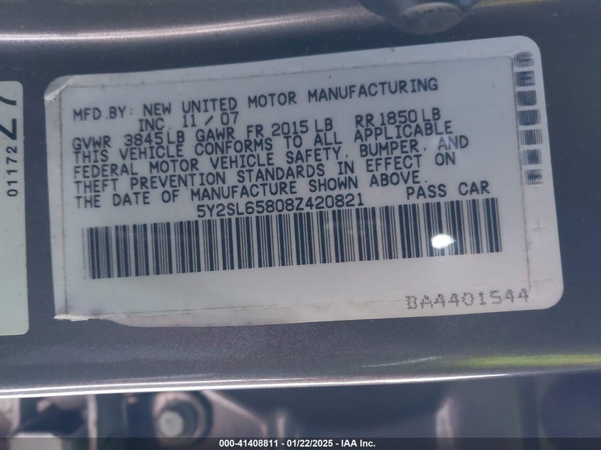 2008 PONTIAC VIBE VIN: 5Y2SL65808Z420821
