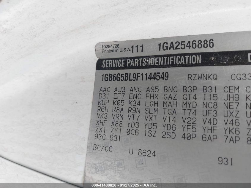 2015 Chevrolet Express Cutaway 4500 Diesel VIN: 1GB6G5BL9F1144549 Lot: 41408828