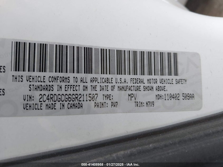 2016 DODGE GRAND CARAVAN SXT - 2C4RDGCG6GR211507