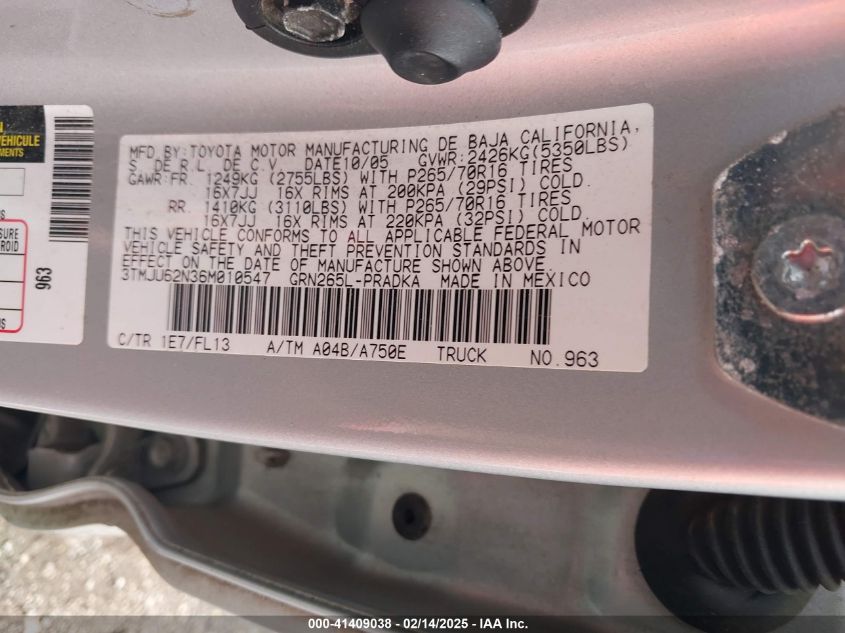 2006 Toyota Tacoma Double Cab Prerunner VIN: 3TMJU62N36M010547 Lot: 41409038