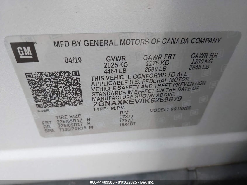 2019 CHEVROLET EQUINOX LT - 2GNAXKEV8K6269879