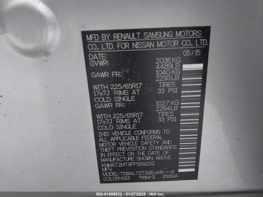 2015 NISSAN ROGUE SV - KNMAT2MT9FP569232