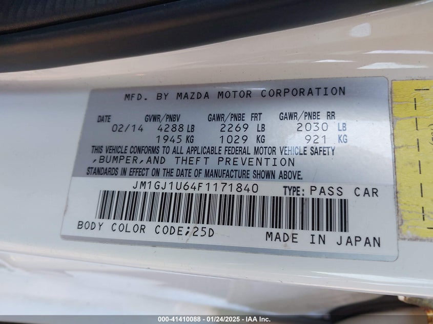 2015 MAZDA MAZDA6 I SPORT - JM1GJ1U64F1171840