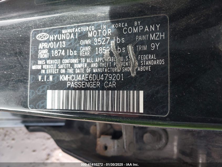 2013 Hyundai Accent Gls VIN: KMHCU4AE6DU479201 Lot: 41410272