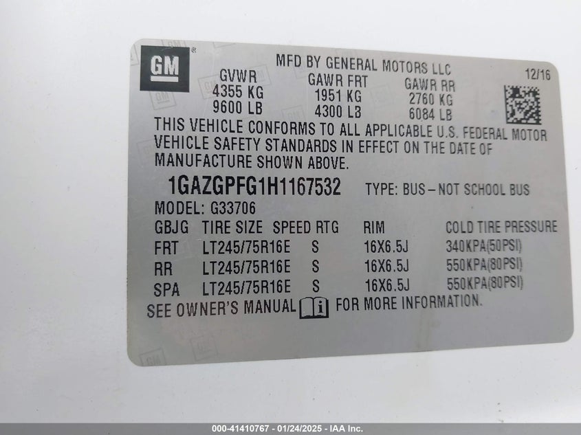 2017 CHEVROLET EXPRESS 3500 LT - 1GAZGPFG1H1167532