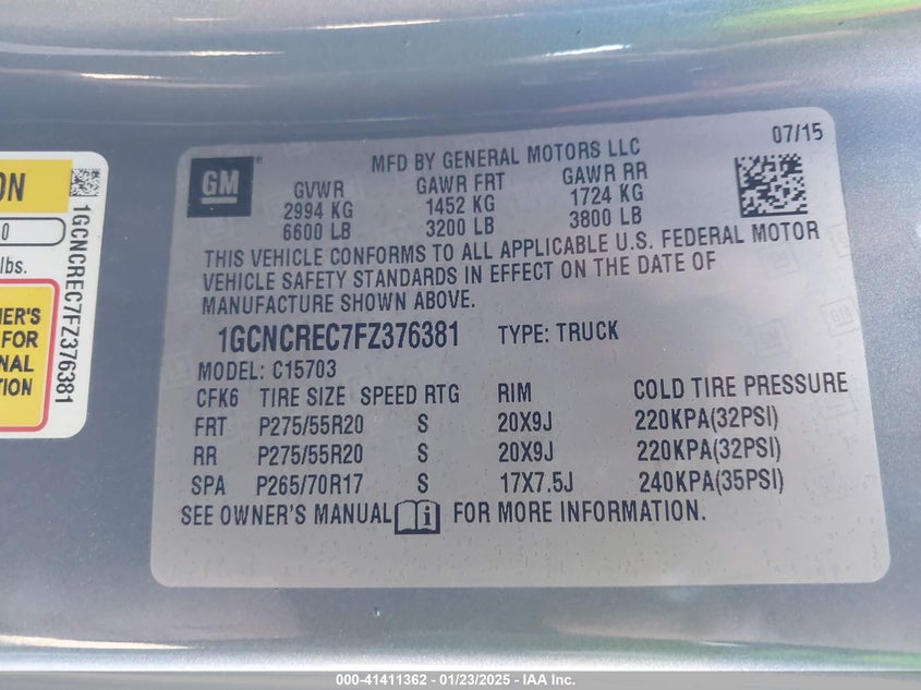 2015 CHEVROLET SILVERADO 1500 1LT - 1GCNCREC7FZ376381