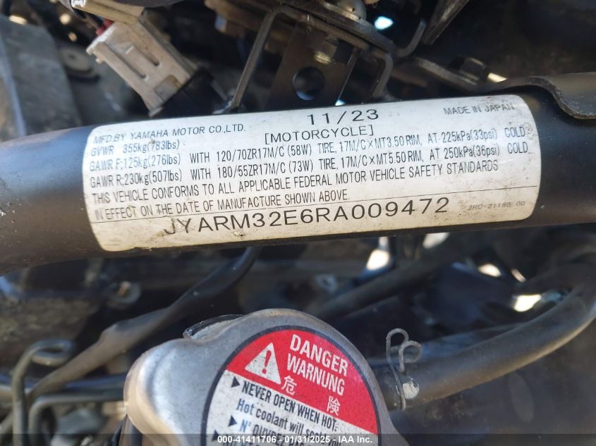 2024 Yamaha Mt07 VIN: JYARM32E6RA009472 Lot: 41411706