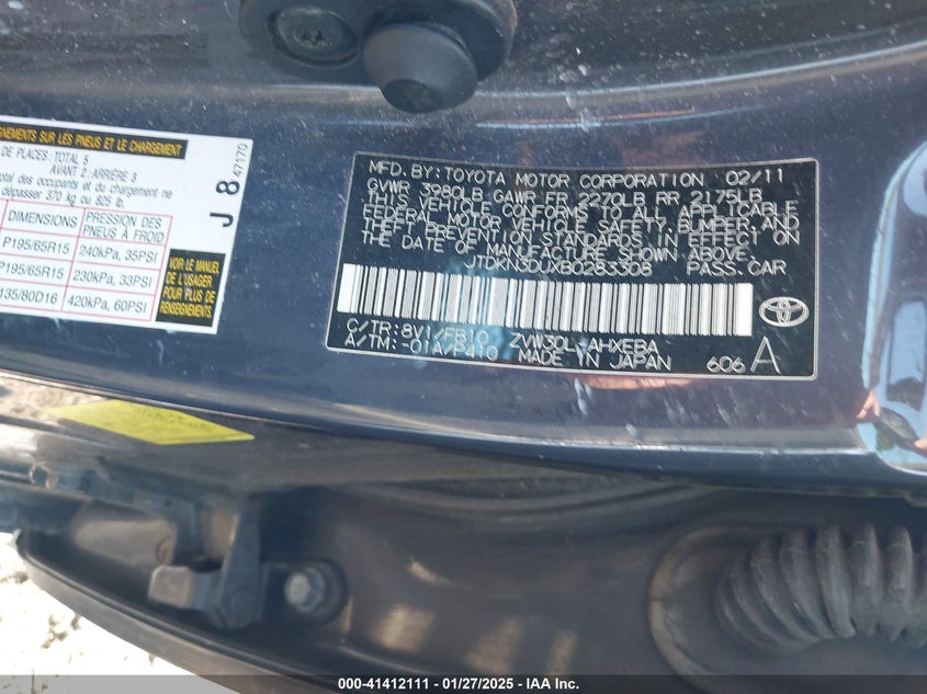 2011 TOYOTA PRIUS VIN: JTDKN3DUXB0283308