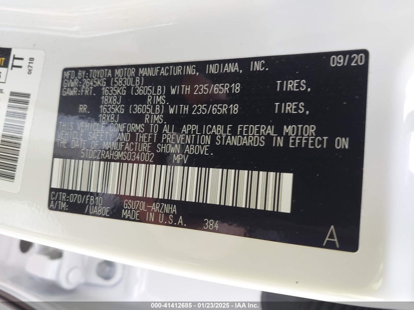 2021 TOYOTA HIGHLANDER L - 5TDCZRAH9MS034002