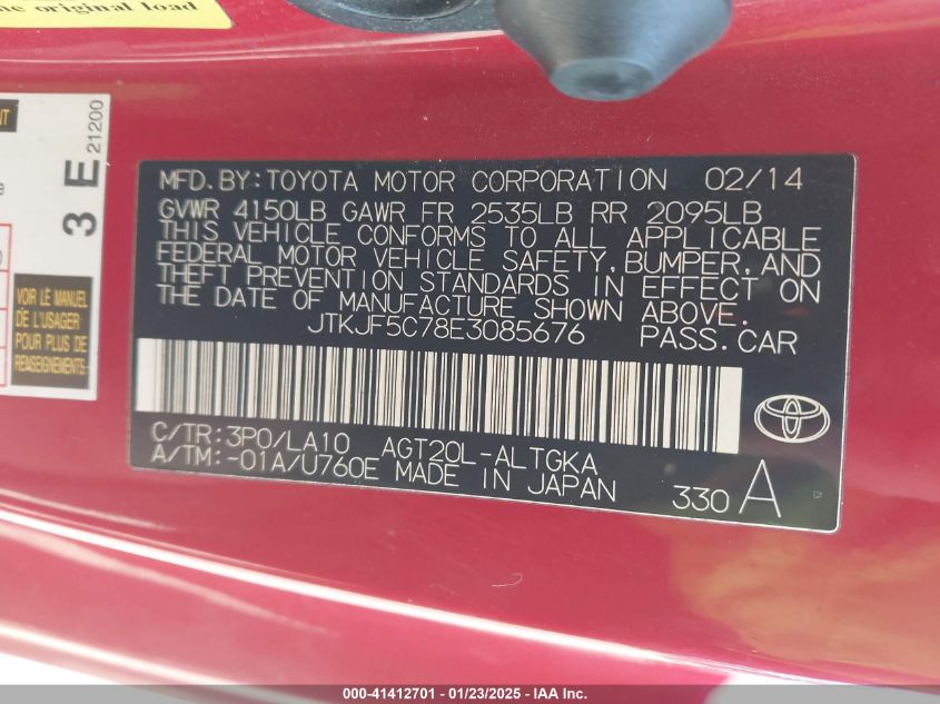 VIN JTKJF5C78E3085676 2014 SCION TC no.9