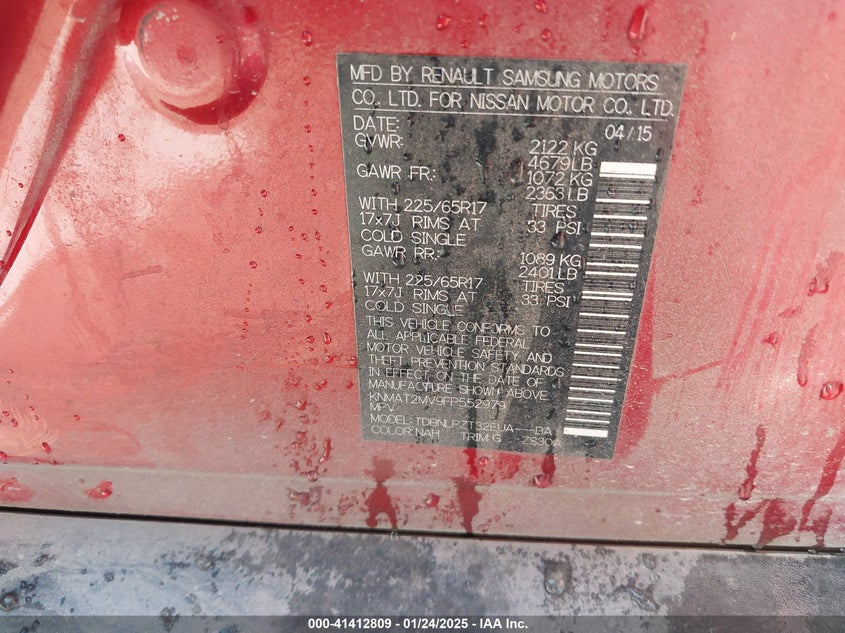 2015 NISSAN ROGUE S/SL/SV - KNMAT2MV9FP552979