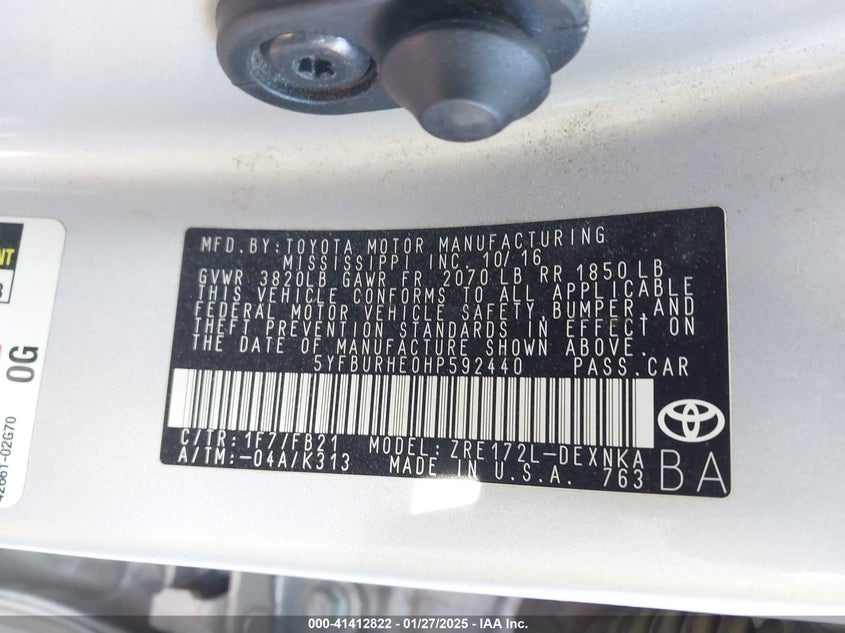 2017 TOYOTA COROLLA VIN: 5YFBURHE0HP592440