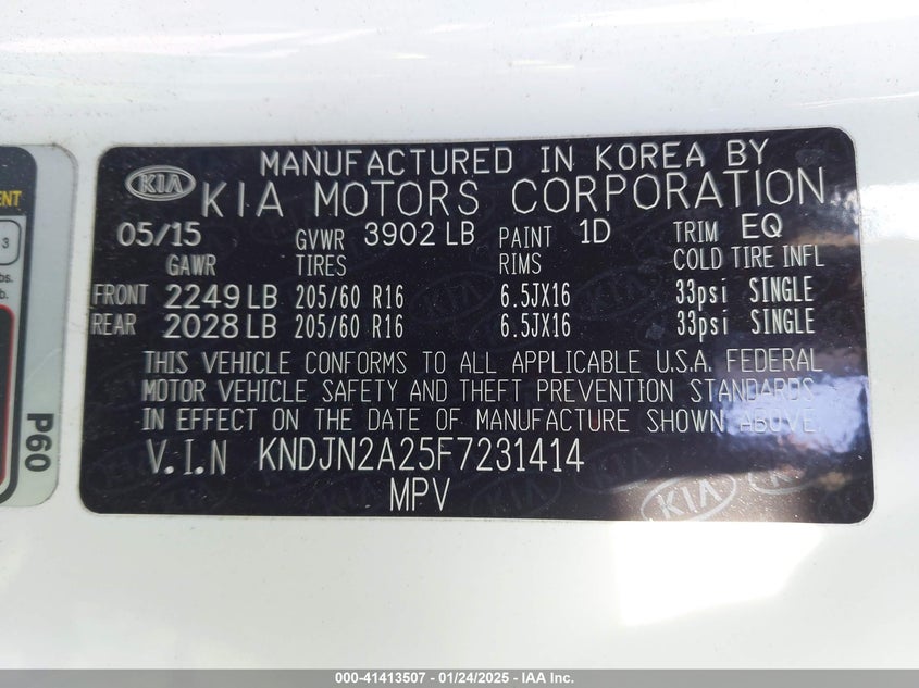 2015 KIA SOUL VIN: KNDJN2A25F7231414