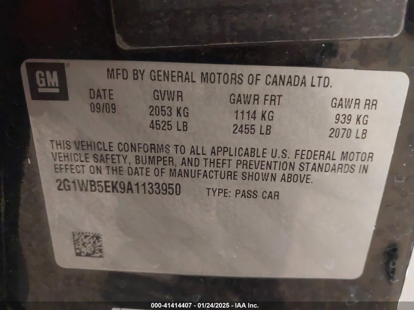 2010 CHEVROLET IMPALA VIN: 2G1WB5EK9A1133950