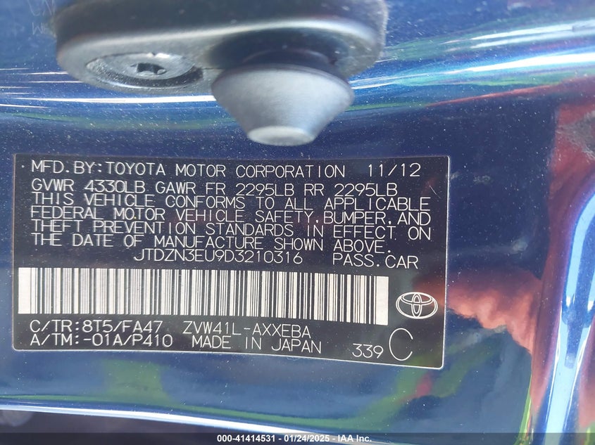 2013 TOYOTA PRIUS V VIN: JTDZN3EU9D3210316