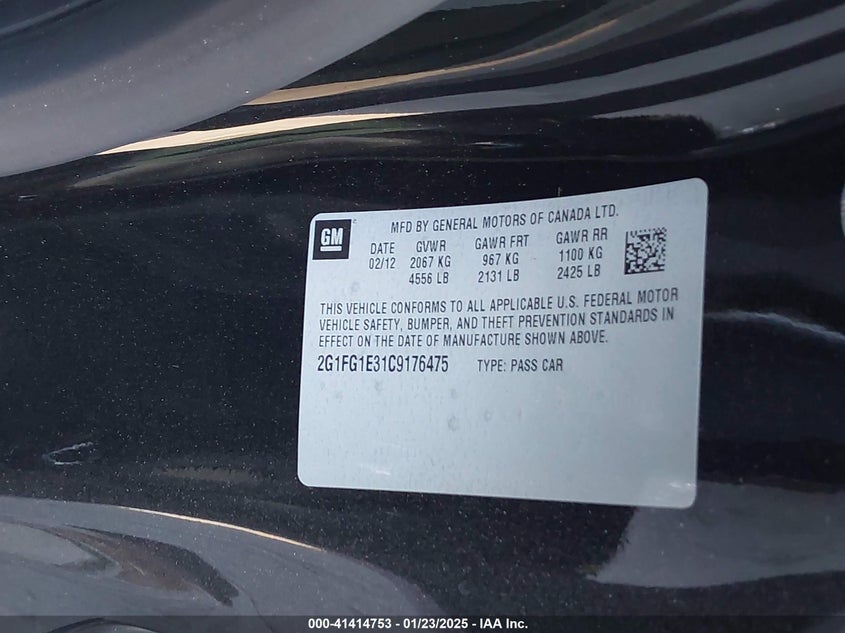 2012 CHEVROLET CAMARO VIN: 2G1FG1E31C9176475