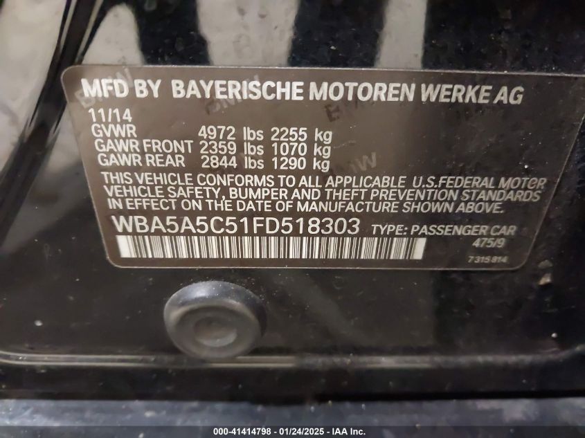 VIN WBA5A5C51FD518303 2015 BMW 5 Series, 528 no.9