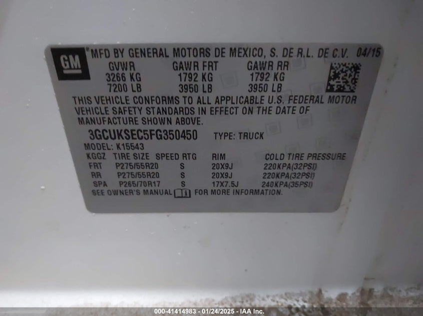 2015 CHEVROLET SILVERADO 1500 1LZ - 3GCUKSEC5FG350450