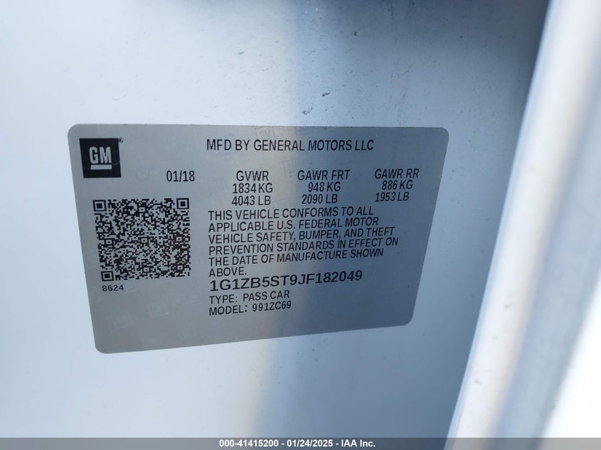 2018 CHEVROLET MALIBU VIN: 1G1ZB5ST9JF182049