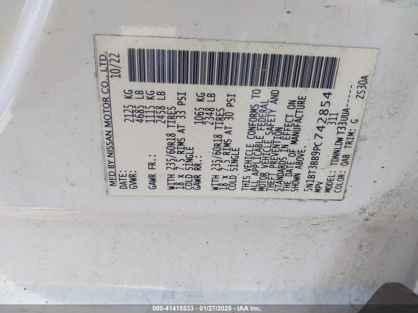 2023 NISSAN ROGUE VIN: 5N1BT3BB9PC742854