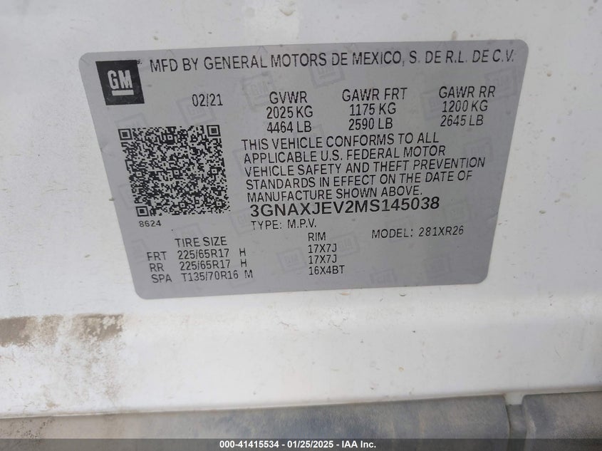 2021 CHEVROLET EQUINOX FWD 2FL - 3GNAXJEV2MS145038