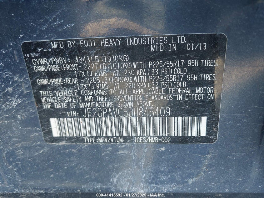 2013 SUBARU XV CROSSTREK 2.0I PREMIUM - JF2GPAVC5DH846409