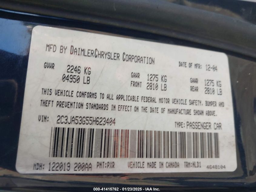 2005 Chrysler 300 Touring VIN: 2C3JA53G55H623404 Lot: 41415762