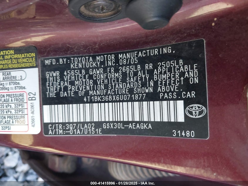 2006 Toyota Avalon Xls VIN: 4T1BK36BX6U071877 Lot: 41415996