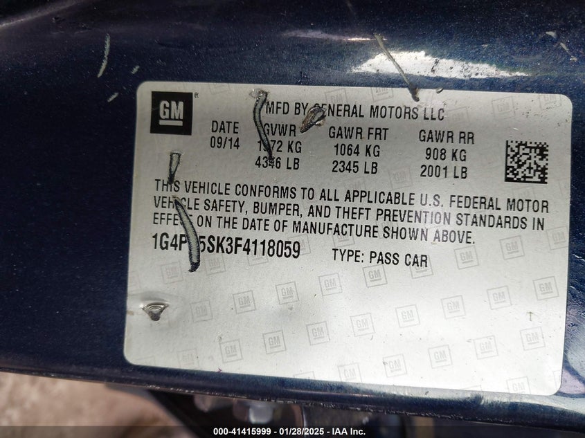 2015 BUICK VERANO VIN: 1G4PP5SK3F4118059